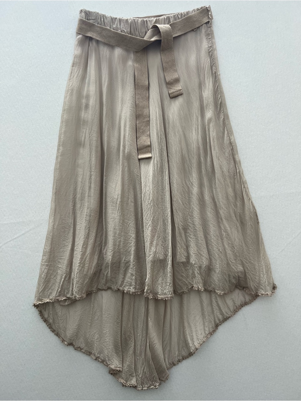 LAB Women’s L Taupe Silk Blend High Low Midi Skirt Boho Made in Italy